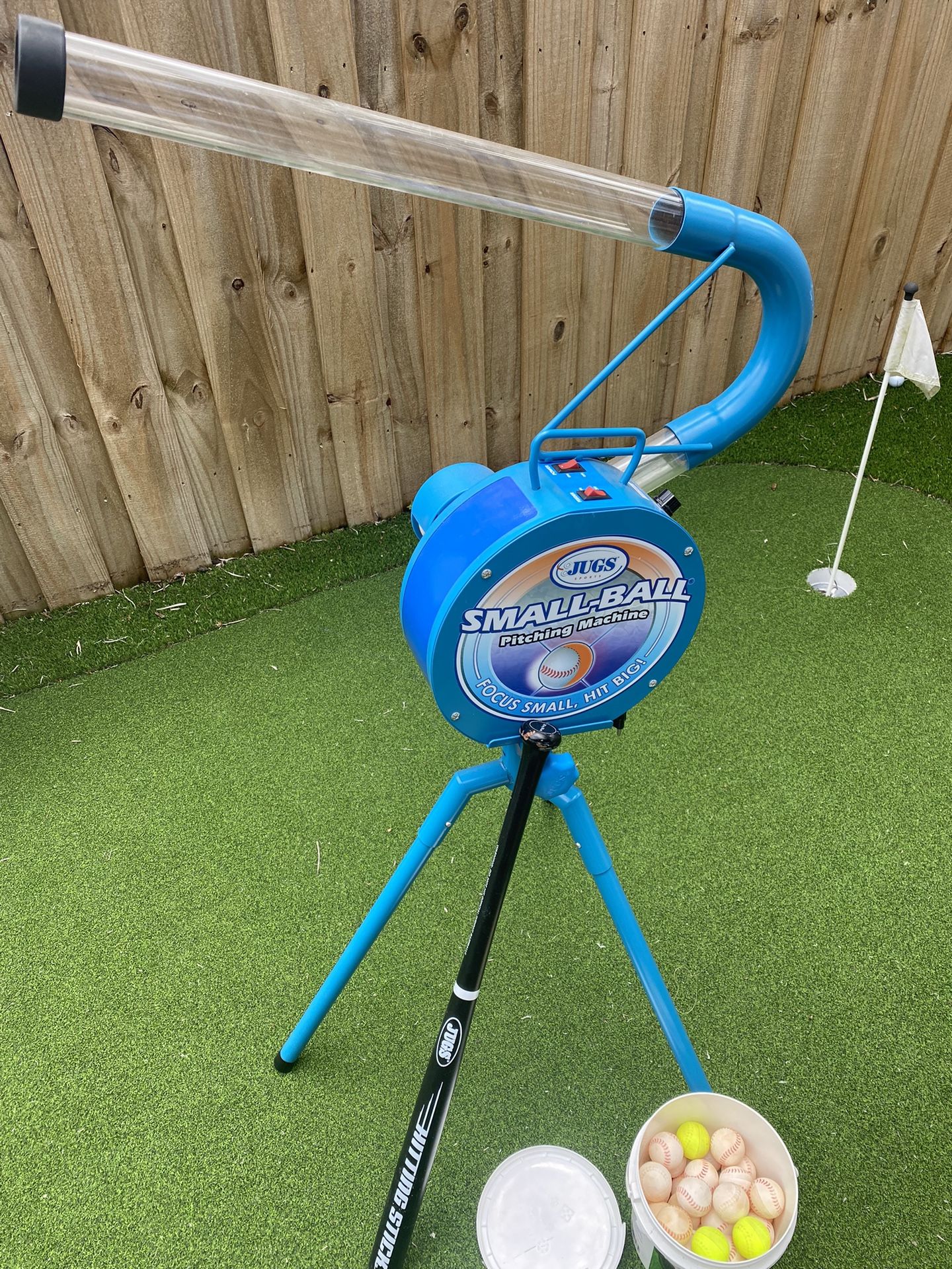 Jugs Small Ball Pitching Machine(4 Dozen Balls And Hitting Stick
