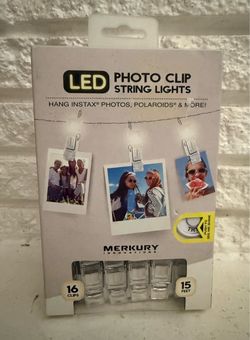 Merkury Innovations LED Photo Clip String Lights 15 ft 16 Clips Battery Powered brand new sealed