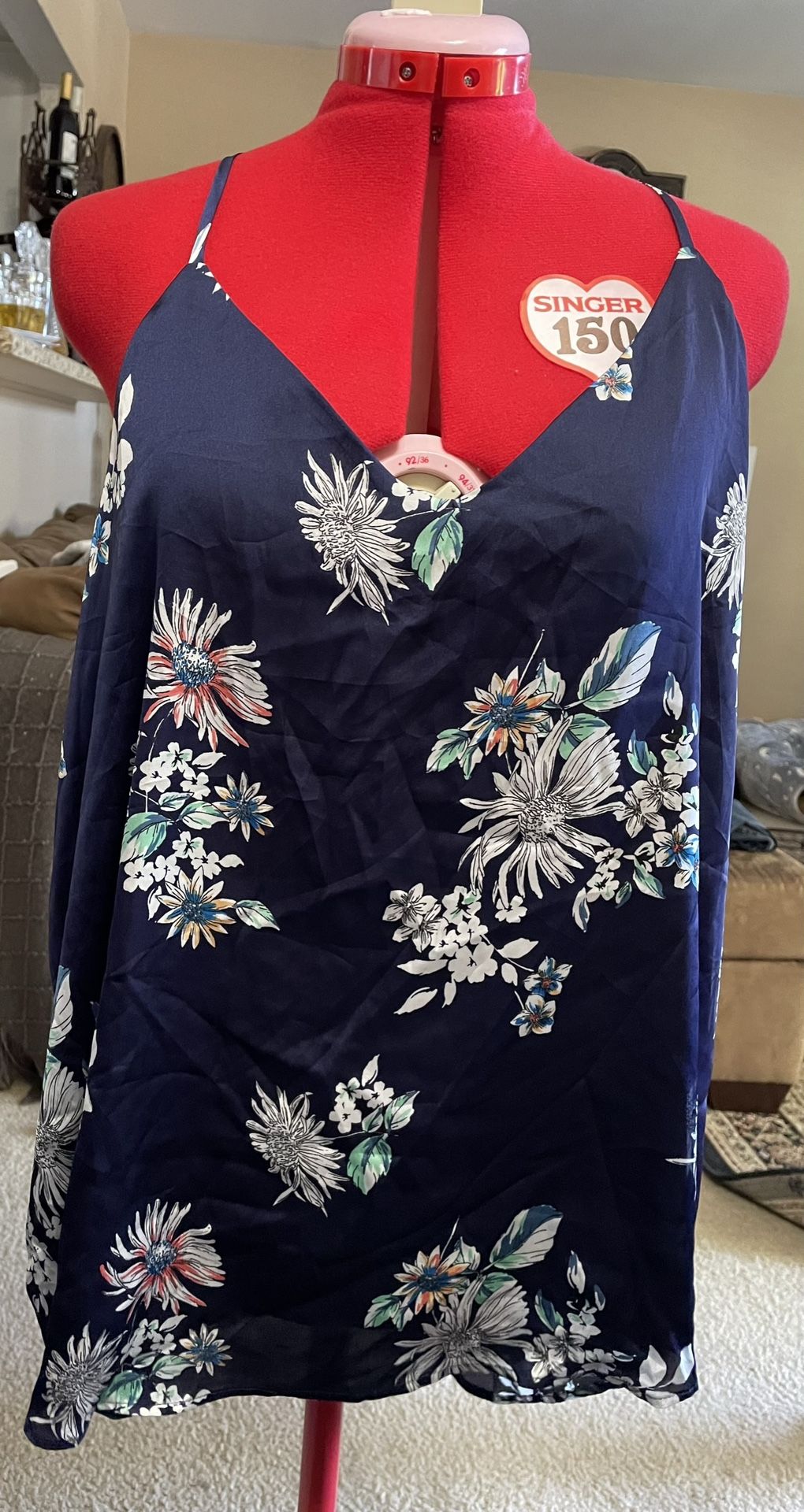 Navy Blue Floral Sleeveless Blouse