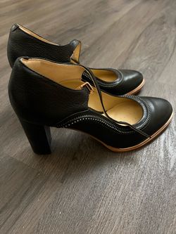 Clarks Black Leather T-Strap Heels