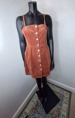 Corduroy Button Front Overalls Terracotta Mini Dress 90s Y2K Boho Cottagecore
