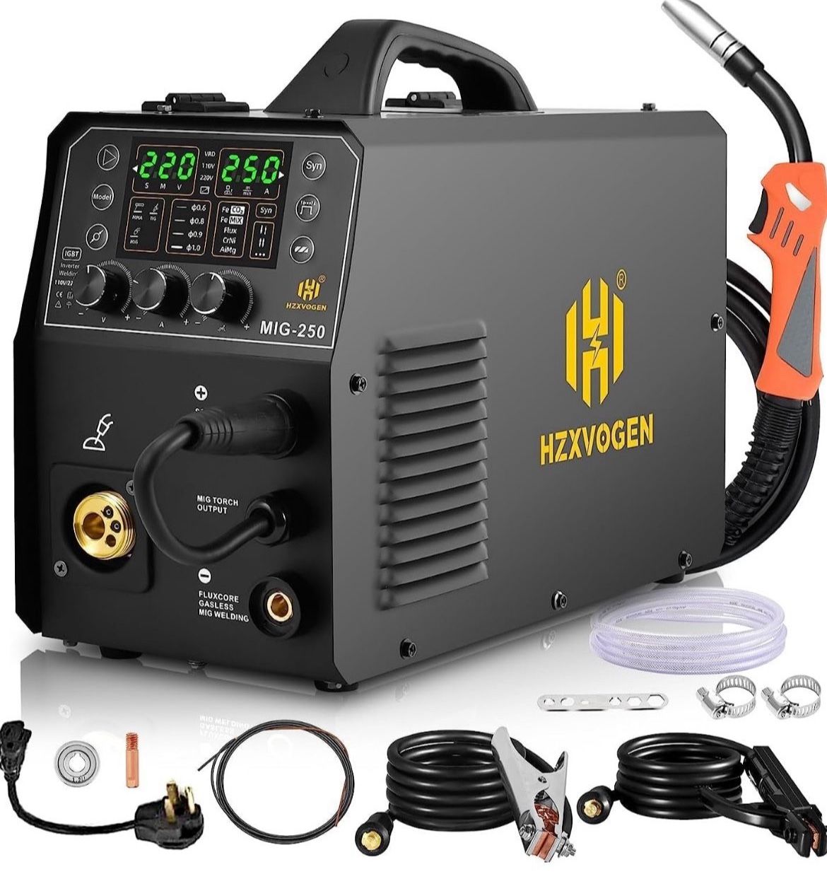 HZXVOGEN Aluminum Welder, 200A MIG Welder 110V/220V, 5 IN 1 Gas/Flux core MIG/Pulse/Lift TIG/Stick Welding Machine Synergy Aluminum Welder Machine Wit