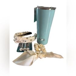 Light Blue Tumbler with Cream Accessories Set