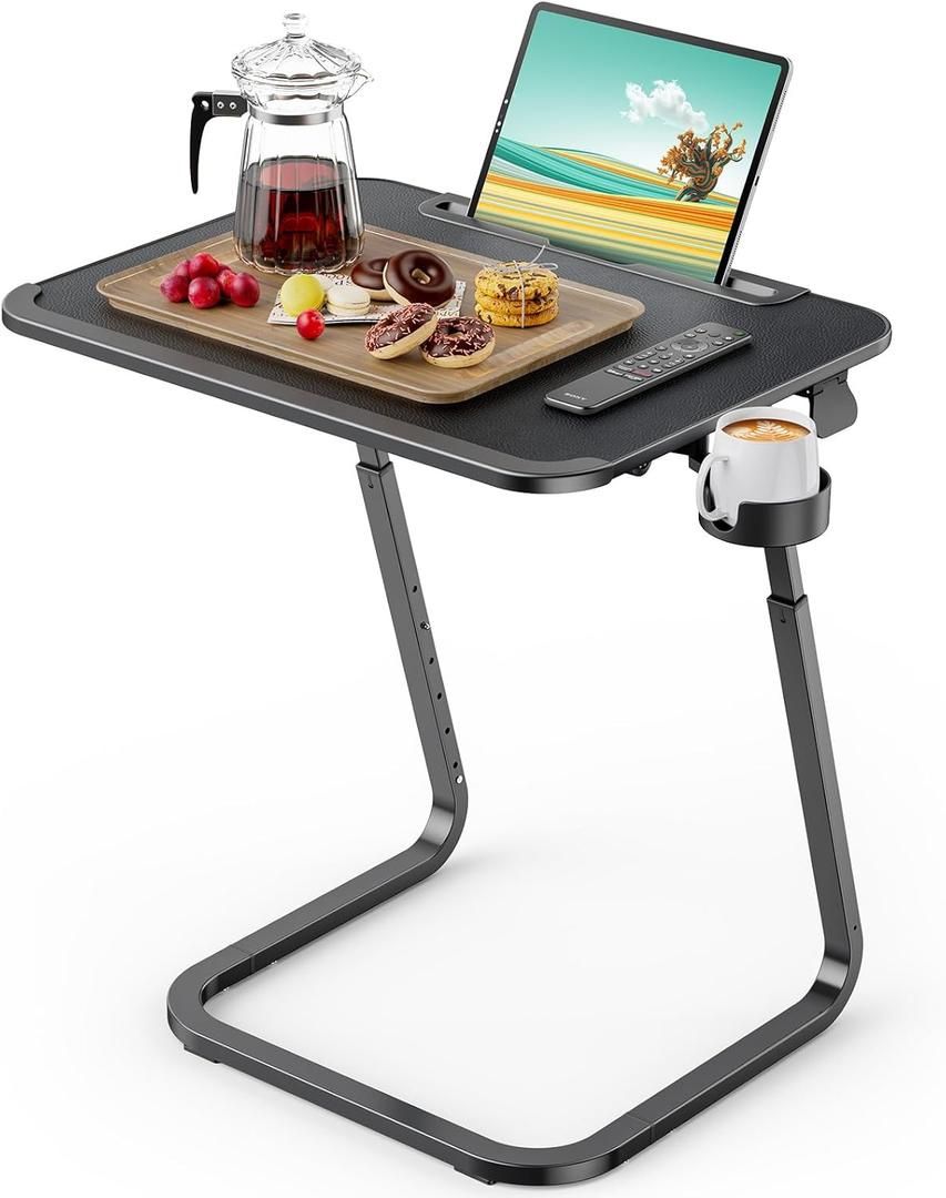 SAIJI Adjustable TV Tray Table - Heavy Duty Trays for Eating on Couch, Laptop Desk for Sofa/Bedside, Extra Large TV Dinner Table with Cup Holder (Blac