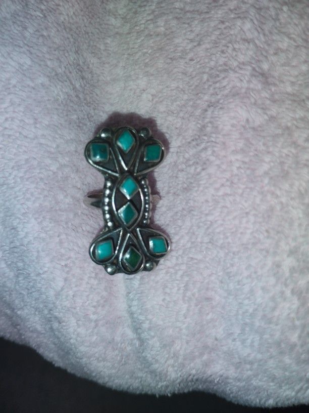 Antique Sterling Silver Navajo Turquoise Ring