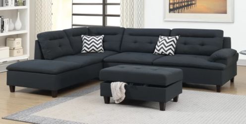Brand New Black Sectional Sofa w Storage Ottoman