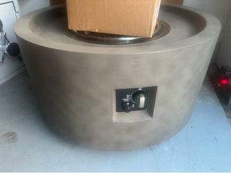 Concrete Look Propane Fire Pit Table – Includes Lava Rocks & Hose