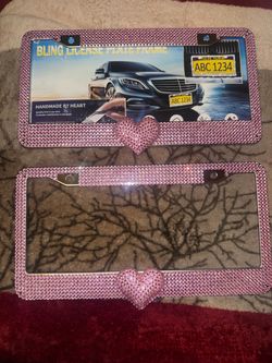 Pink Bling Rhinestone License Plate Frame Set