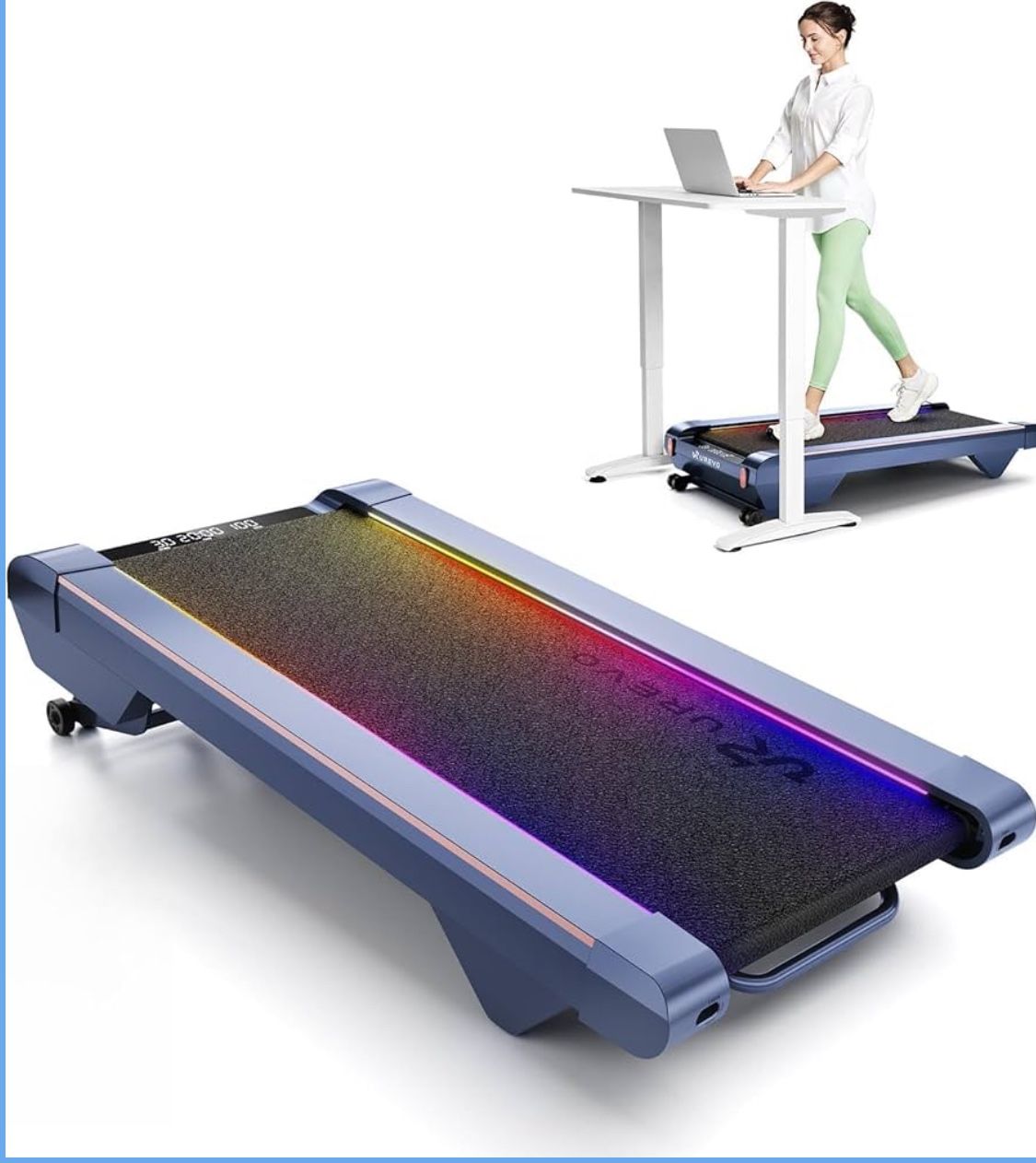 CyberPad Smart Walking Pad with 14% Incline, Under Desk Treadmill for Home Use, Extended Walking Surface, LED Remote, Speed-Responsive Lighting, Quiet