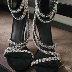 Aminah Abdul Jillil Soleil sandal in black with crystal embellishments. 