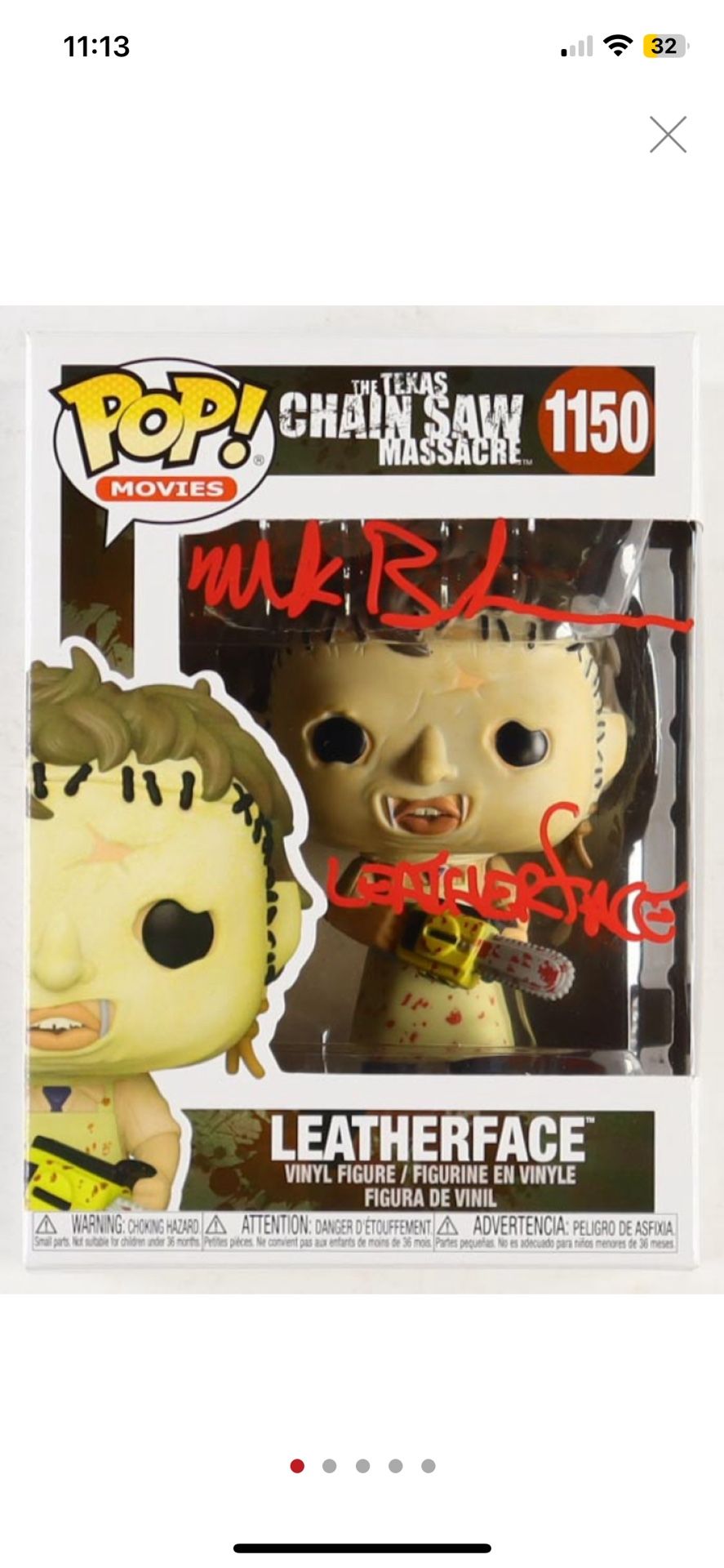 Mark Burnham Signed "The Texas Chainsaw Massacre" #1150 Leatherface Funko Pop! Vinyl Figure Inscribed "Leatherface"
