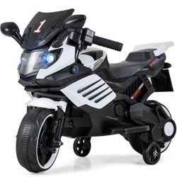 6V Electric Motorbike with Detachable Training Wheels, 3+ White