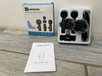 Maybesta Professional Wireless Lavalier Lapel Microphone USB C/ iPhone Black
