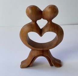 Abstract Wood Carved Couple Sculpture