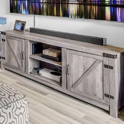 Tv Stand In Gray- Farmhouse Rustic Barn Style