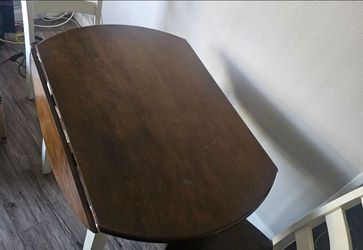 Drop-Leaf Dining Table Dark Wood White Legs