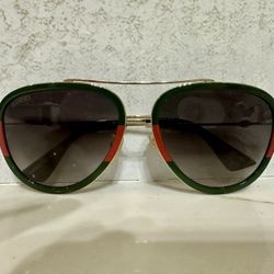 Gucci Web Women’s Aviator Sunglasses GG0062S - Green/Red/Green - Luxury Glasses