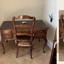 Country French Provincial Writing Desk W/ Matching Chair With Woven Mesh Seat