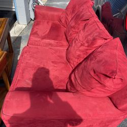 2 Piece Red Suede Couch And Sofa 
