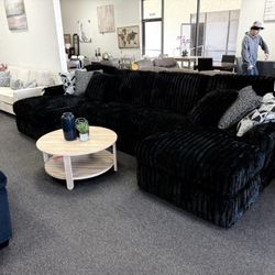Sectional In Black Corduroy