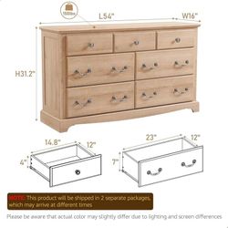 7 Drawers Dresser Chests for Bedroom, Wood Vintage Chests of Drawers, Rustic Dressers Chset Organizer for Bedroom, Living Room, Hallway, Natural Oak