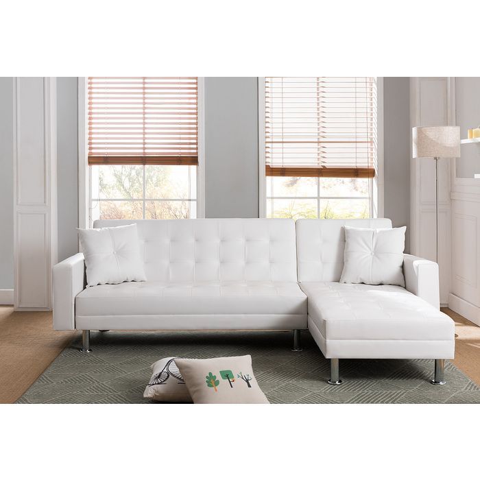 Brand New Black/White Tufted Faux Leather Reversible Sectional (99.21 x 62.21 x 33.47H (FULL BED:72.05 x 70.47 x 22.84)