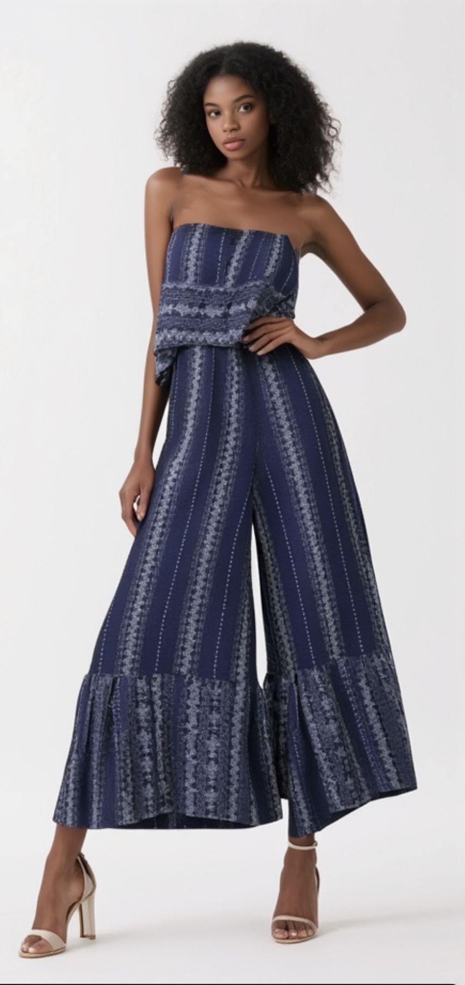 Japna BOHO Strapless Ruffled Wide Leg Jumpsuit Muted Blue Size XS