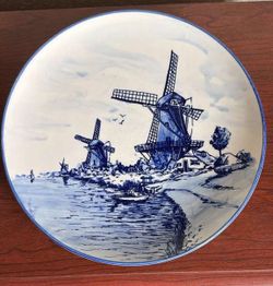 Vintage ELESVA Holland Delft Blue Hand Painted Windmill Wall Plate 10" Dutch