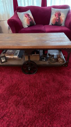 Industrial Wood and Metal Cart Coffee Table