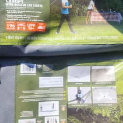 14x14.  Canopy with built in lights heavy duty. Brand new heavy duty