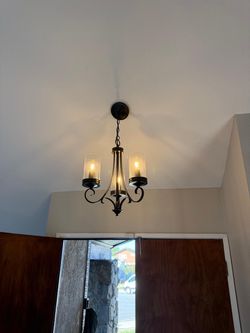 3-Light Bronze Chandelier with Glass Shades