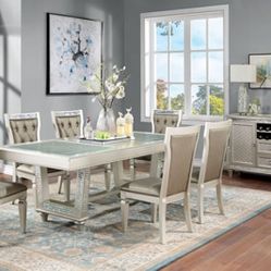 Brand New Upscale Champagne 7pc Formal Dining Table Set