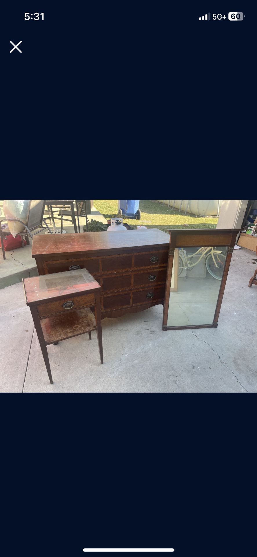 Antique Dresser, Mirror And Nightstand