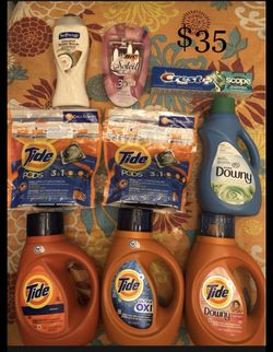 5 Tide; 1 Downy 1 Softsoap; 1 Bic Razors; 1 Toothpaste: 9 Items $35