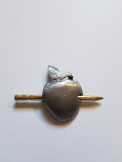 Silver Apple with Pencil Pin/Brooch