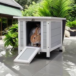 20" Wooden Rabbit Hutch Waterproof Pet Bunny Cages for Outdoor Small Animal House Habitat, Gray
