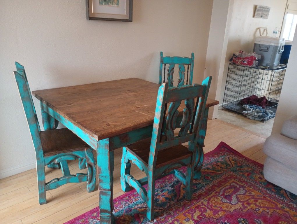 Four Chair Rustic Solid Wood Kitchen Table