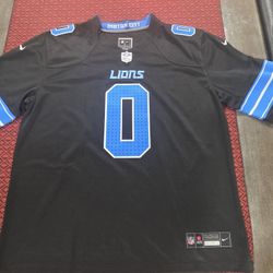 JAHMYR GIBBS #0 (Large) DETROIT LIONS BLACK jersey...SEAMLESS