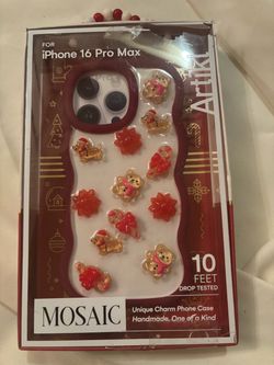 Artik Mosaic Christmas Dachshund Charm Phone Case for the iPhone 16 Pro Max.