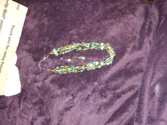 Turquoise and Brown Colored 3 Strand Necklace With Matching Earrings!