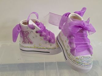 Custom Rhinestone Baby High-Top Sneakers Letter K