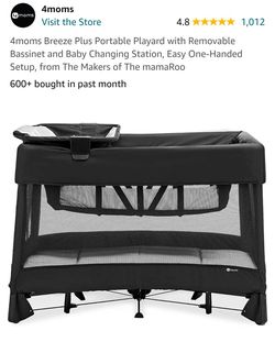 4moms Breeze Plus Portable Playard with Removable Bassinet and Baby Changing Station, Easy One-Handed Setup
