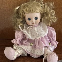 Vintage Porcelain “Big Eyed” Doll With Pink Dress 
