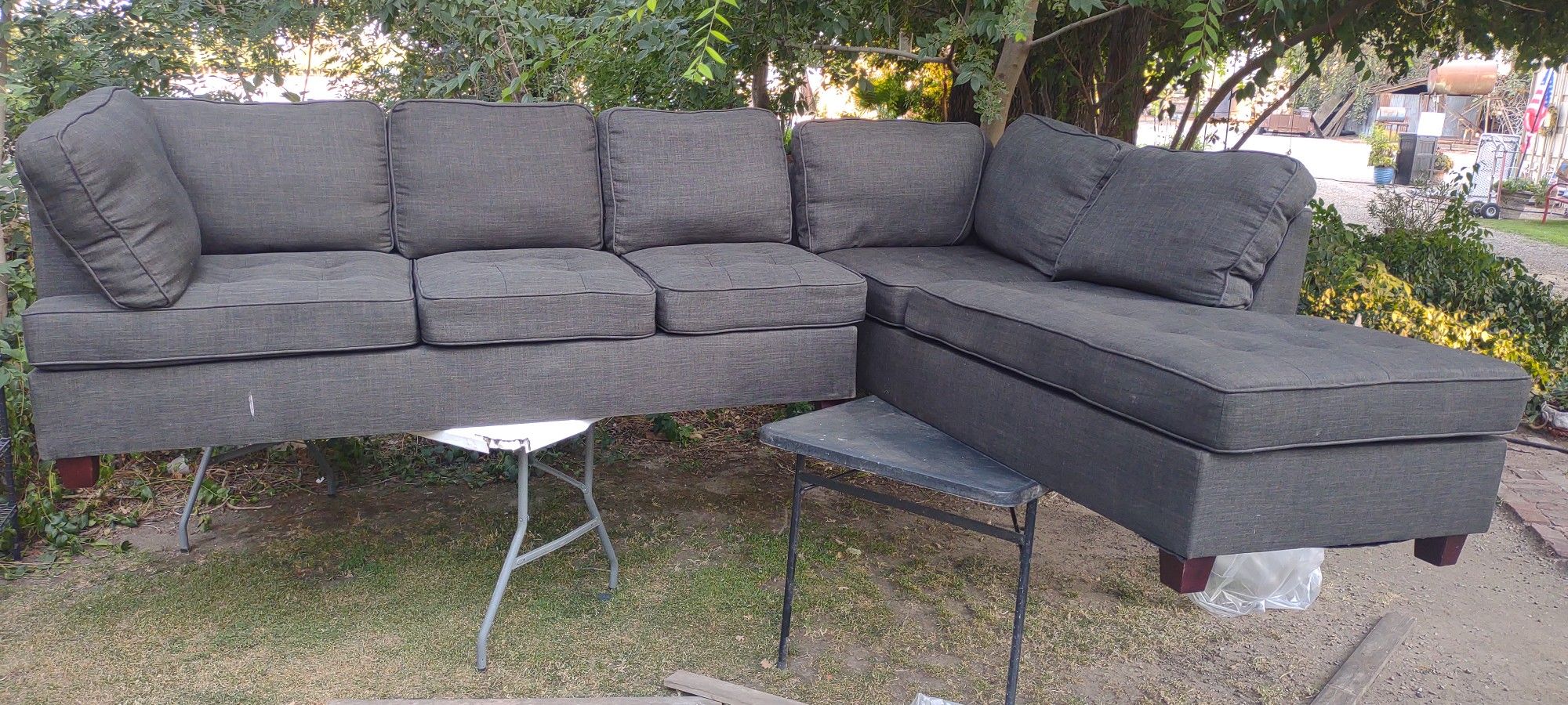 Gray Fabric Sectional Couch Sofa 