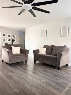 Clean Grey Loveseat & Matching Armchair