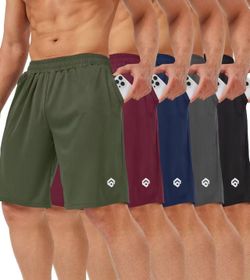 5 Pack Mens Shorts Casual with Pockets,Mens Athletic Shorts 9''Quick Dry Basketball Shorts Men for Gym Running（large）