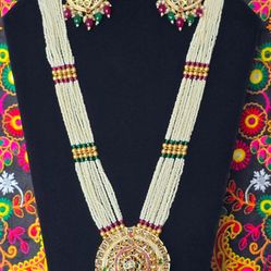 Rani Haar Green And Red Pearls