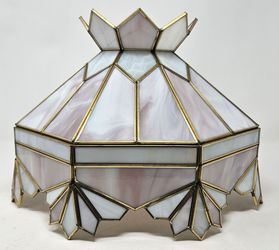 Vintage 1970s Tiffany Style Slag Glass Lamp Shade Pink White & Mauve Swirl Unique