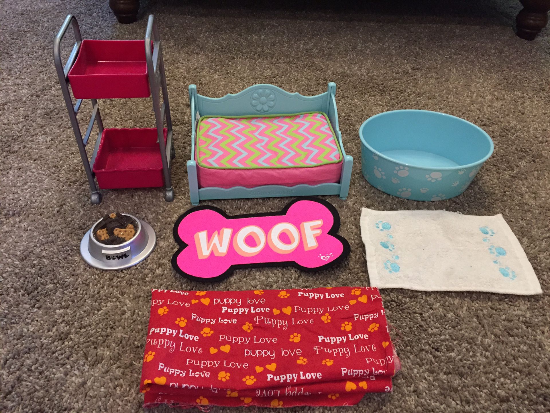 American Girl Doll Dog Bed, Bath, & Accessories