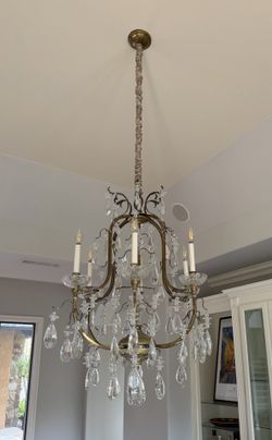 Brass and Crystal Candelabra Chandelier